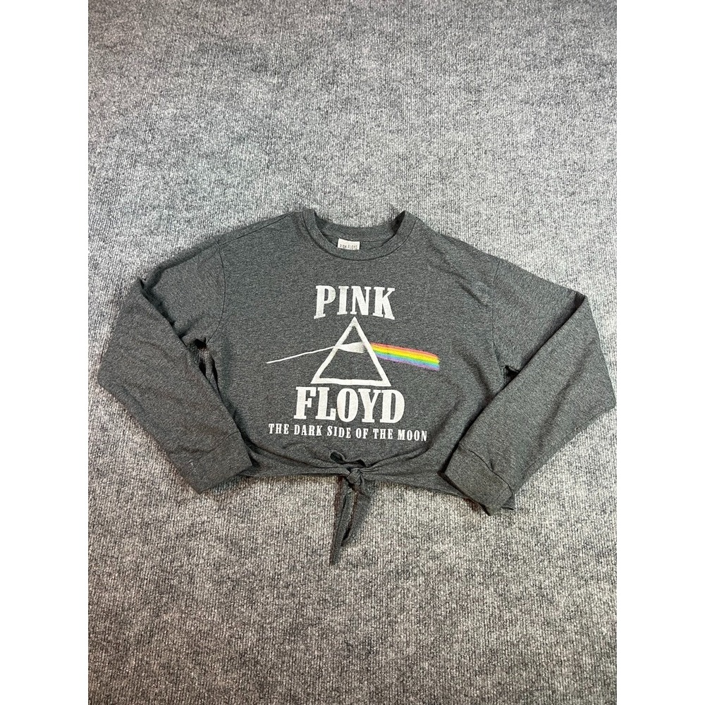 Pink Floyd Dark Side Of The Moon Crop Tshirt Women M Gray Tie Front Retro Grunge